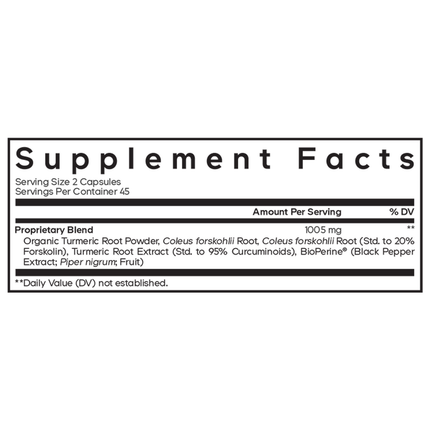 Codeage Forskolin Turmeric+ 90 caps Supplement Facts 