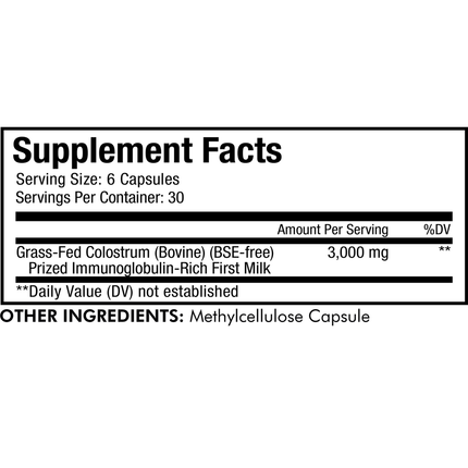 Codeage Immuno Colostrum 180 caps Supplement Facts 