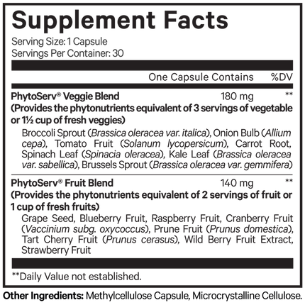 Codeage InstantFood Five a Day 30 caps Supplement Facts 
