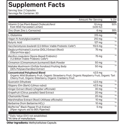 Codeage Leaky Gut Formula 60 caps Supplement Facts 