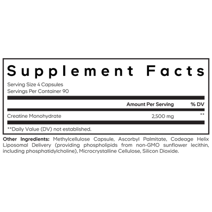 Liposomal Creatine Monohydrate Phospholipid Complex Capsules 360 caps Supplement Facts