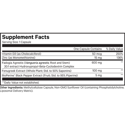 Codeage Liposomal Fadogia Agrestis+ 60 caps Supplement Facts 
