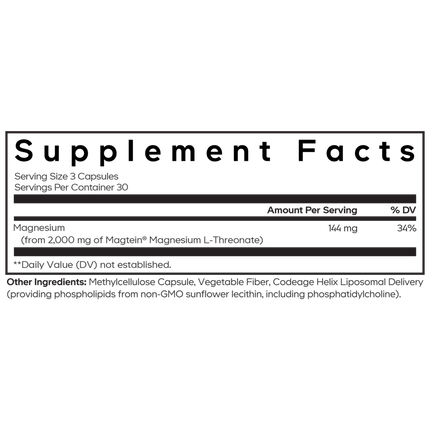 Codeage Liposomal Magnesium L-Threonate 90 caps Supplement Facts 