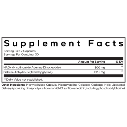 Codeage Liposomal NAD+60 caps Supplement Facts 