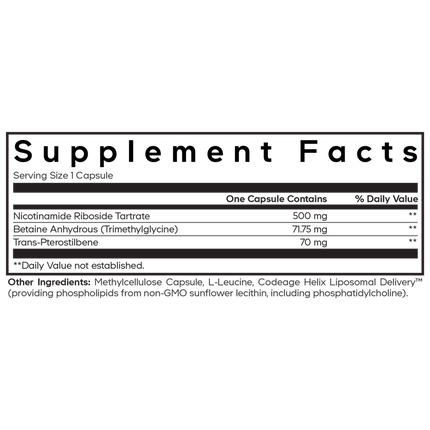 Codeage Liposomal Nicotinamide Riboside+ 60 caps Supplement Facts 