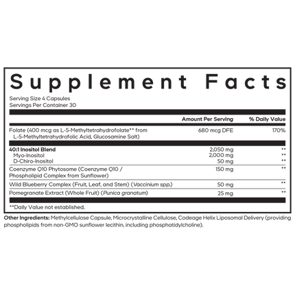 Codeage Liposomal Ovarian Inositol+ 120 caps Supplement Facts 