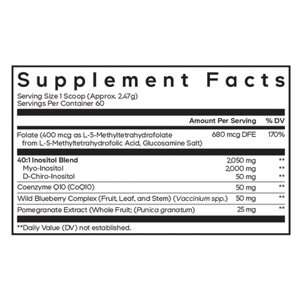 Codeage Liposomal Ovarian Inositol+ Powder 148.2 grams Supplement Facts 