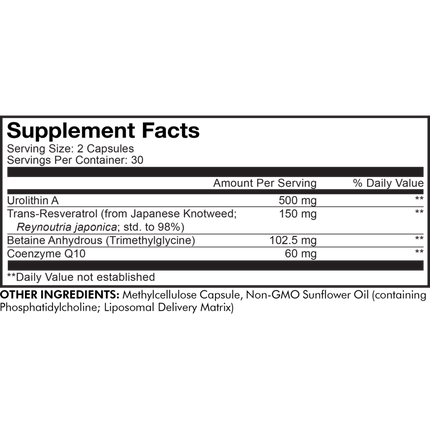 Codeage Liposomal Urolithin A 60 caps Supplement Facts 