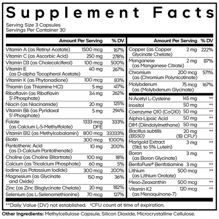 Codeage Methylated Multivitamin+ 90 caps Supplement Facts 