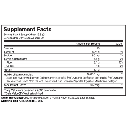 Codeage Multi Collagen Peptide Powder Chocolate Mocha 408 grams Supplement Facts 