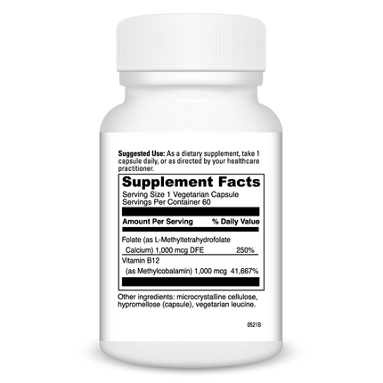 Davinci Labs 5-MTHF/ B12 MC 60 caps Supplement Facts