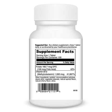 Davinci Labs Chewable B12 MC 100 chewtabs Supplement Facts