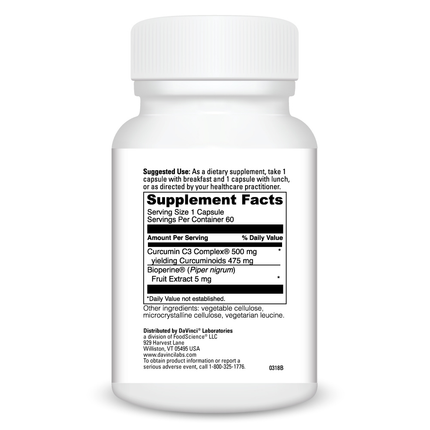 Davinci Labs Curcumin C3 Complex 500mg 60 caps Supplement Facts