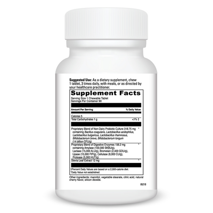 Davinci Labs Digestive Enzymes Chewable with Prebiotics + Probiotics - Cherry 90 Chewable Supplement Facts