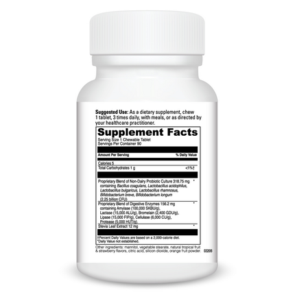 Davinci Labs Digestive Enzymes Chewable with Prebiotics + Probiotics Unflavored 90 Chewable Supplement Facts