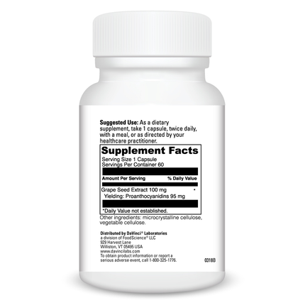Davinci Labs Grape Seed 100mg 60 caps Supplement Facts