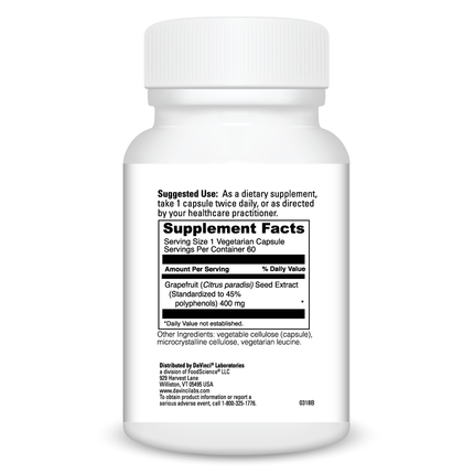 Davinci Labs Grapefruit Seed Extract 400mg 60 caps Supplement Facts