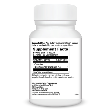 Davinci Labs L-Theanine 200mg 30 caps Supplement Facts