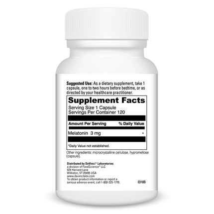 Davinci Labs Melatonin 3mg 120 caps Supplement Facts