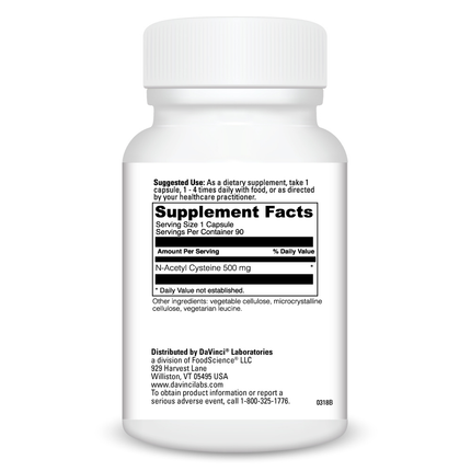 Davinci Labs N-Acetyl Cysteine 500mg 90 caps Supplement Facts
