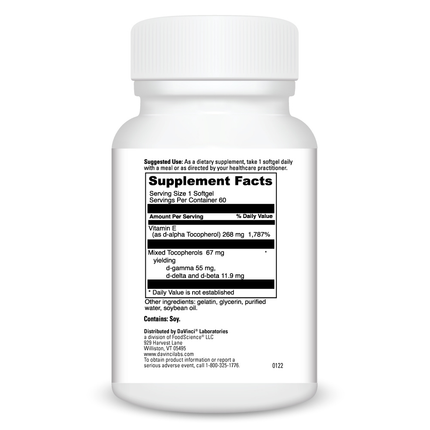 Davinci Labs Natural Mixed Tocopherol E-400 60 softgels Supplement Facts