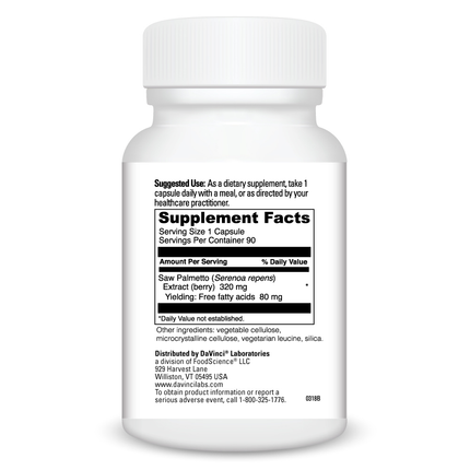 Davinci Labs Saw Palmetto 320mg 90 caps Supplement Facts