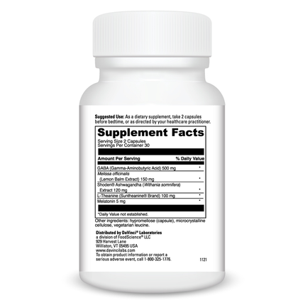 Davinci Labs Sleep Complete 60 caps Supplement Facts