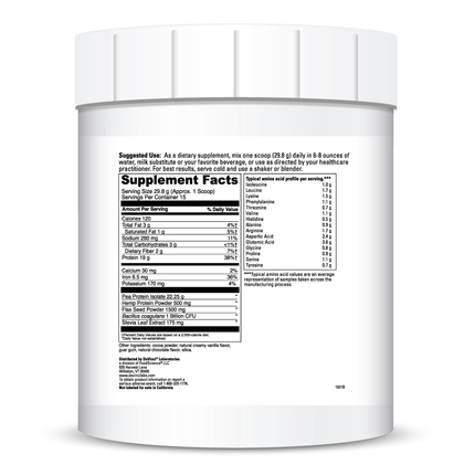 Davinci Labs Vegan Protein Creamy Chocolate 447 grams Supplement Facts