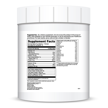 Davinci Labs Vegan Protein Creamy Vanilla 405 grams Supplement Facts