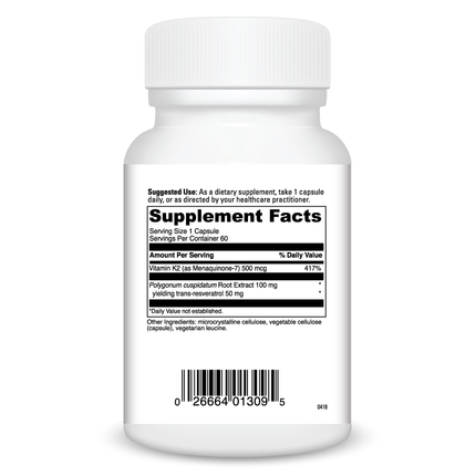 Davinci Labs Vitamin K2+ Resveratrol 60 caps Supplement Facts