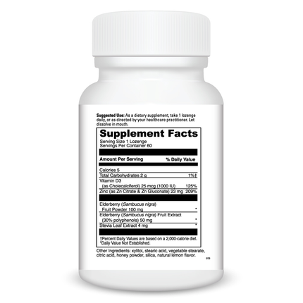 Davinci Labs Zinc Lozenge + Elderberry 60 Chewable Supplement Facts