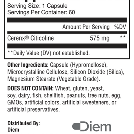 Diem Brain Support 60 caps Supplement Facts 
