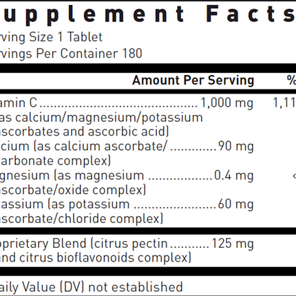 Douglas Labs Ascorbplex 1000 180 tabs Supplement Facts 
