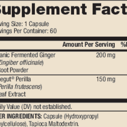 Dr Mercola Fermented Ginger 60 caps Supplement Facts 