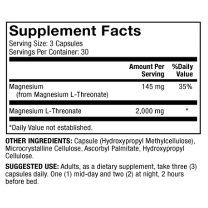 Dr Mercola Magnesium L-Threonate 90 caps  Supplement Facts 