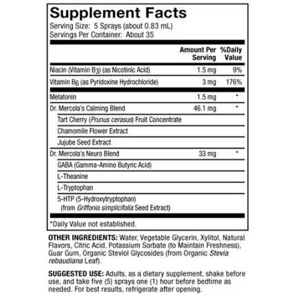 Dr.Mercola Melatonin Sleep Support Spray 29 ml Supplement Facts 