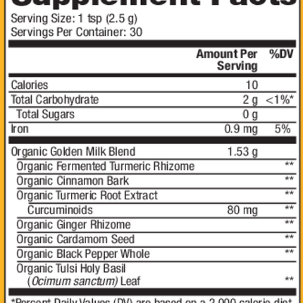 Dr.Mercola Solspring Organic Golden Milk 75 grams Supplement Facts 