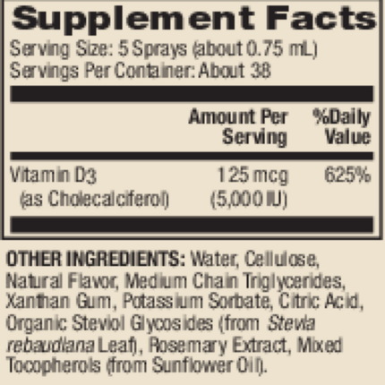 Dr.Mercola Vitamin D Sunshine Mist Spray 29 ml Supplement Facts 