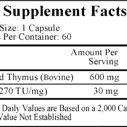 Ecological Formulas LTP(Lyphoactivated Thymic Peptides) 60 caps Supplement Facts