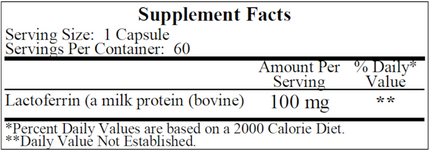 Ecological Formulas Lactoferrin 100mg 60 caps Supplement Facts