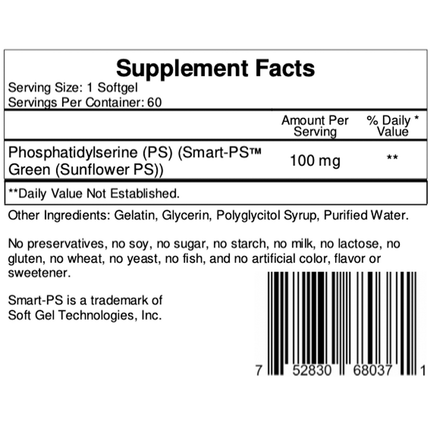 Ecological Formulas Phosphatidylserine 60 softgels Supplement Facts