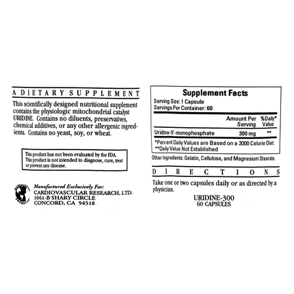 Ecological Formulas Uridine-300 60 caps Supplement Facts