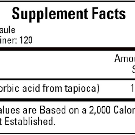 Ecological Formulas Vitamin C-1000 (non-corn) 120 caps Supplement Facts