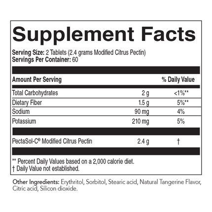 Econugenics PectaSol-C Modified Citrus Pectin Chewable Tablets - Tangerine Flavor 120 tabs Supplement Facts