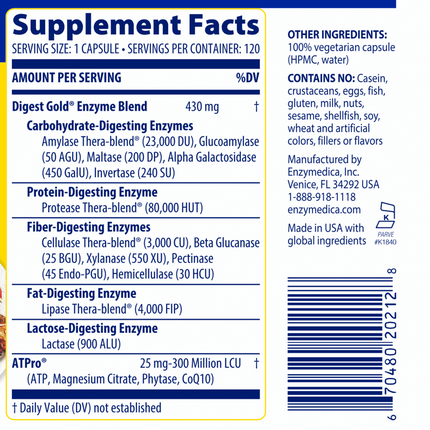 Enzymedica Digest Gold 120c Supplement Facts