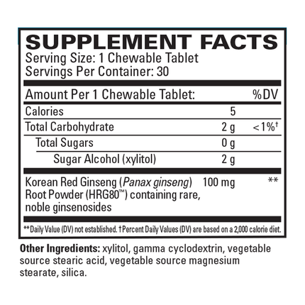Euromedica Red Ginseng Chewable 30 chew tabs Supplement Facts