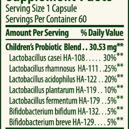 Flora Children's Blend Probiotic 60 caps Supplement Facts