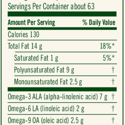 Flora Flax Oil Certified Organic 946 ml Supplement Facts