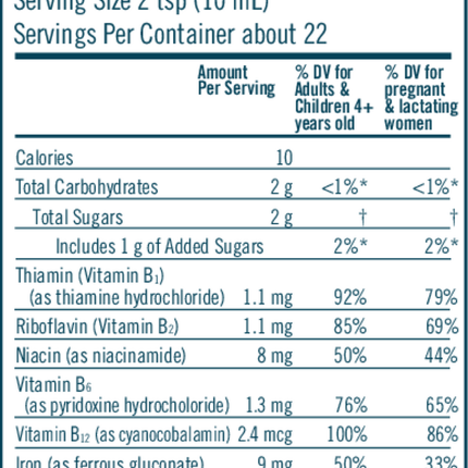 Flora Iron with B-Vitamin Complex 228 ml Supplement Facts