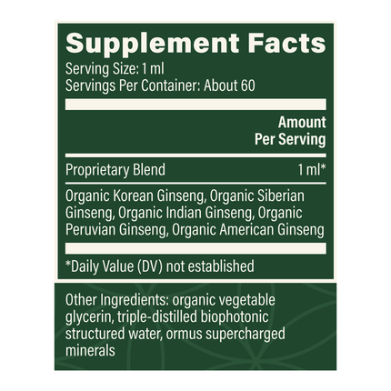 Global Healing Center 5 Ginseng 59.2 ml Supplement Facts